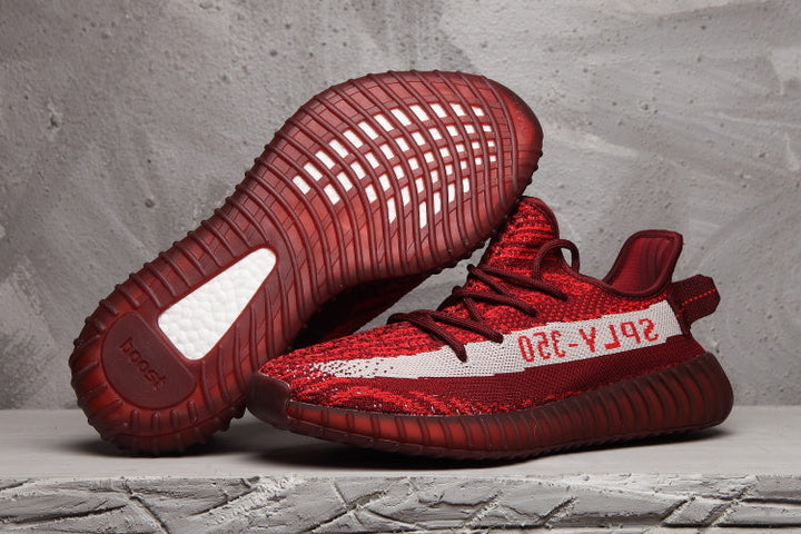 Yeezy 350 V2 Burgundy Zebra Knit Sneakers