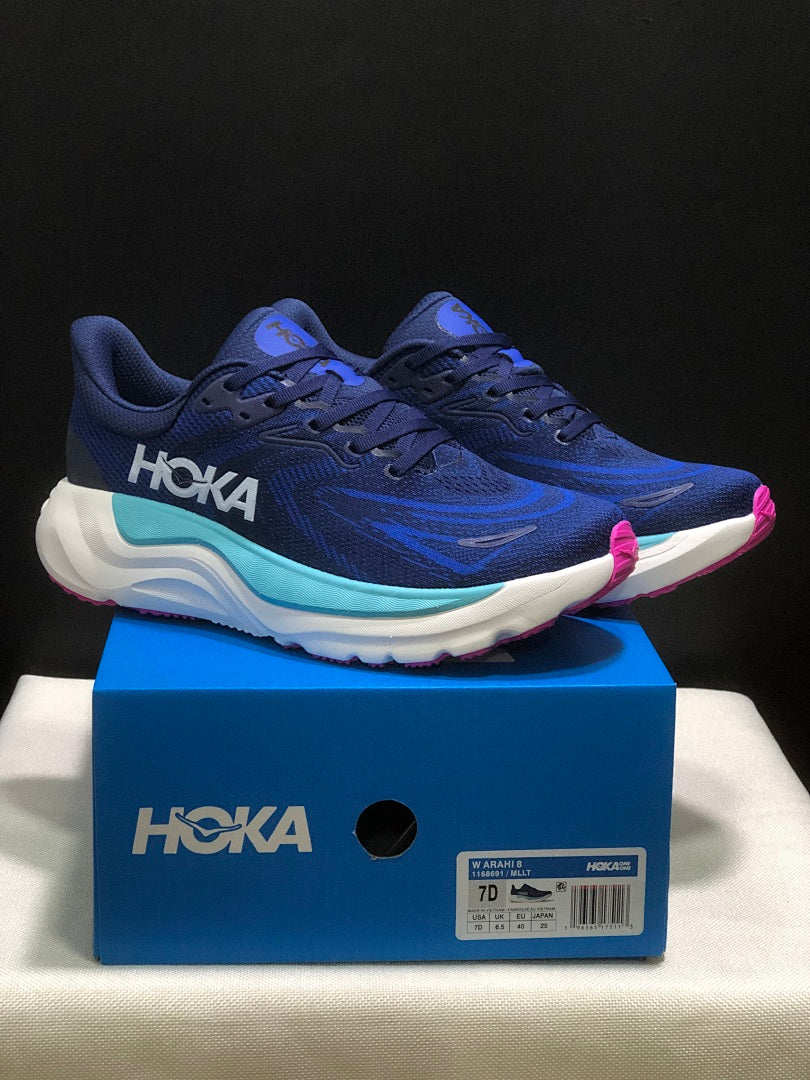 HOKA Arahi 8 Running Shoes, Navy Blue and Aqua