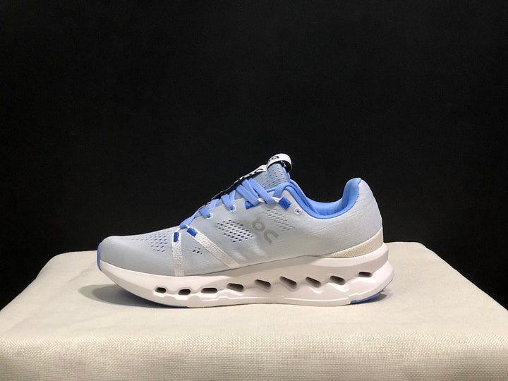 On Cloudsurfer Running Shoes, Heather White and Blue