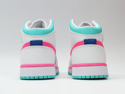 Jordan 1 Mid Sneakers White Pink Turquoise 555112-102