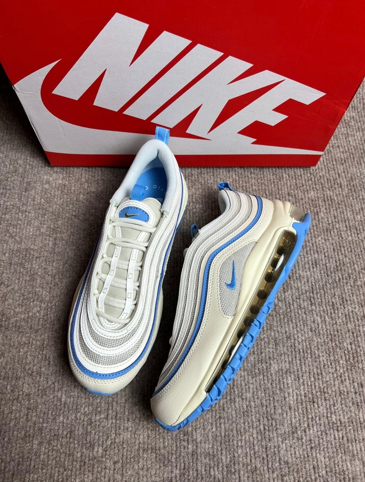 Nike Air Max 97 Sneakers, White and Blue, FN7492-133