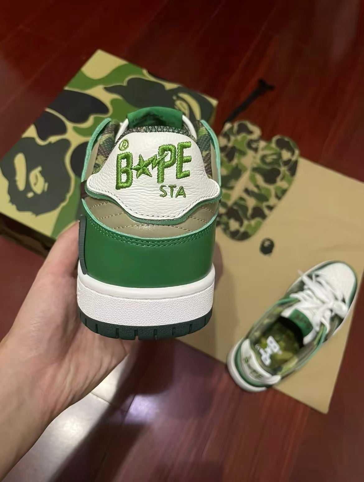 BAPE SK8 STA Low-Top Sneakers in Green Camo