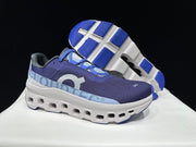 On Cloudmonster Running Shoes, Navy and White