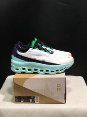 On Cloudmonster Running Shoes in White and Aqua